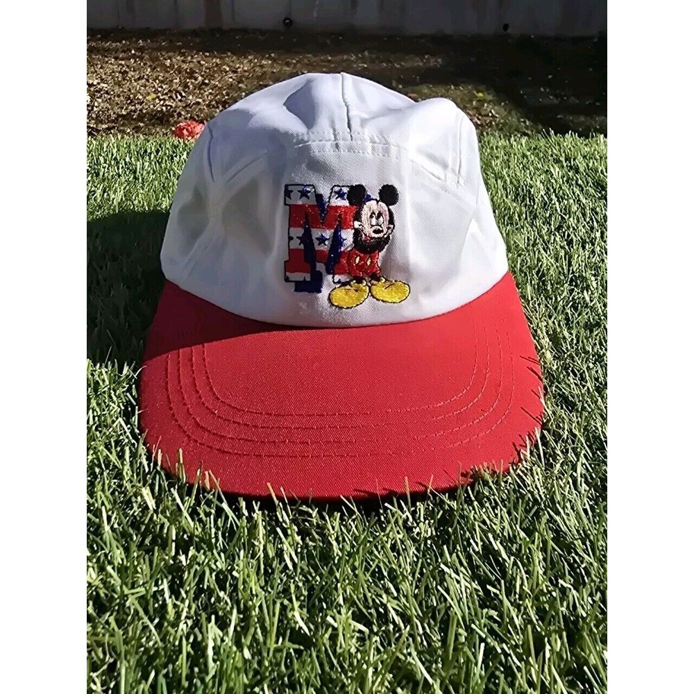 Vintage 90’s Disney Mickey Unlimited Red White Stars Stripes Cap Hat EUC Mickey